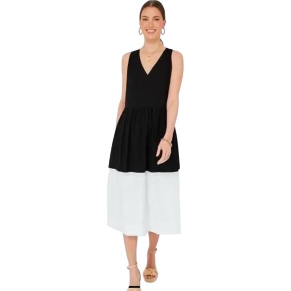 Tuckernuck POMANDER PLACE Black White Colorblock Sleeveless Midi Dress Size L - Picture 1 of 7